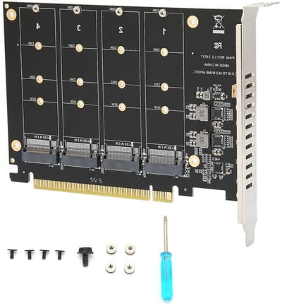 Dual M.2 PCIe Adapter Kaart voor 4 Poorten NVMe SSD naar PCIe X16 - Interne Uitbreidingskaart voor PC Upgrade en Opslaguitbreiding