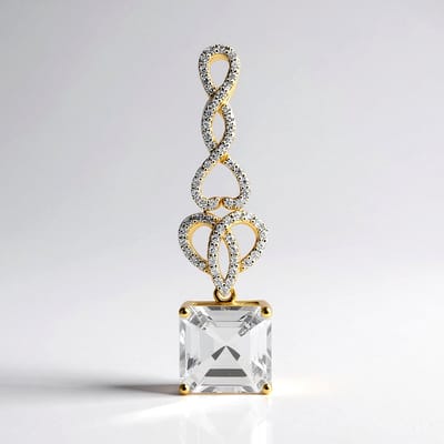 Cavill - 375 Geelgouden Hanger - 6,255 ct Danburiet Achthoek Asscher - 62 Zirkonen Pavé - Luxe Elegante Dameshanger Goud