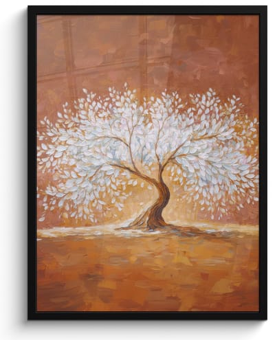 Poster in lijst - Fotolijst 60x80 cm - Posters - Abstract - Boom - Wit - Bladeren - Posterlijst zwart - Decoratie - Wanddecoratie woonkamer - Muurdecoratie slaapkamer