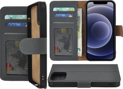 Geschikt voor Iphone 12 Mini Hoesje Wallet - Iphone 12 Mini Hoesje Book Case Echt Leer Grijs