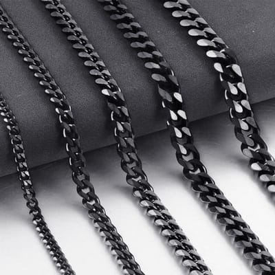Hip Hop Breedte 3/5/7/9MM Cubaanse Schakel Roestvrij Staal Kettingen Ketting voor Mannen Basis Eenvoudige Rapper's Choker om de Nek Mode Sieraden width 3.5mm&45cm black