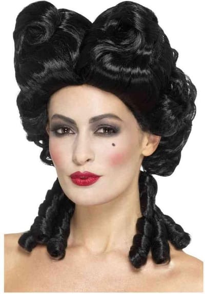 Smiffys middeleeuwse hofdame / keizerin / koningin pruik - zwart - voor dames - Carnaval verkleed accessoires - Marie Antoinette