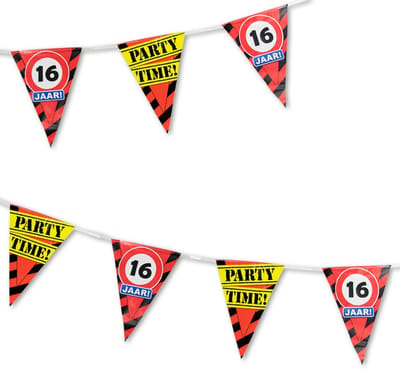 Q2P - Slingers - 16 Jaar - Verjaardag Versiering - Verkeersbord - Vlaggenlijn - Feest Versiering - Sweet 16 - 10 meter