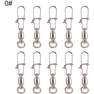 10 Pièces Connecteur de Pêche en Acier Inoxydable Émerillon Roulant à Roulement à Billes avec Épingles à Agrafe 0#* gray