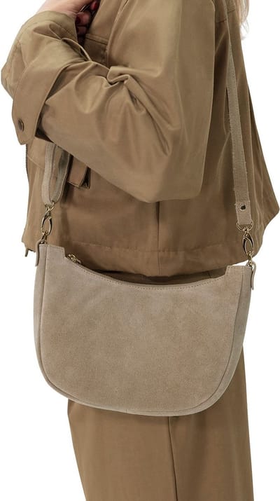 Manfield - Beige suède schoudertas
