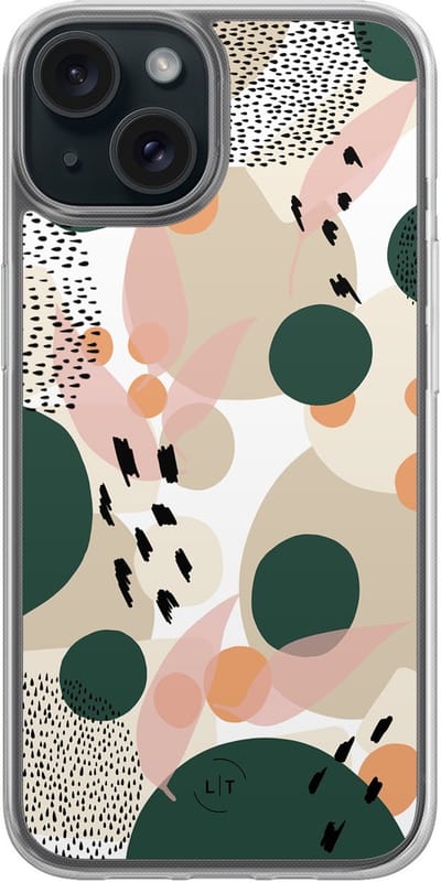 Hoesje geschikt voor iPhone 15 - Abstract print - 2in1 backcover - Print / Illustratie - Multi - Leuke Telefoonhoesjes