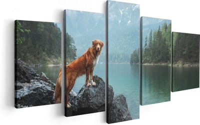Artaza Canvas Schilderij Vijfluik Retriever Hond Bij Het Water In De Bergen - 100x50 - Foto Op Canvas - Canvas Print