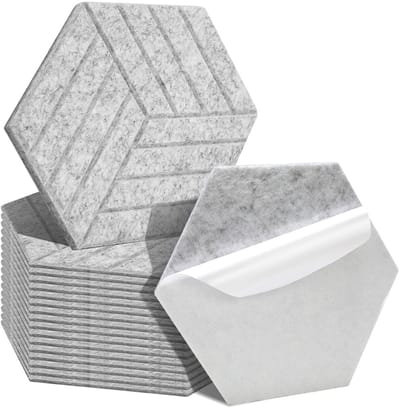 18 stuks Akoestische panelen Hexagon streepje Zelfklevend Akoestisch Paneel Geluidsisolatie Vilt Wandpaneel Zwart