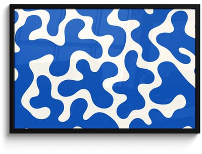 Poster in lijst - Fotolijst 90x60 cm - Posters - Vormen - Abstract - Blauw - Golven - Posterlijst zwart - Decoratie - Wanddecoratie woonkamer - Muurdecoratie slaapkamer