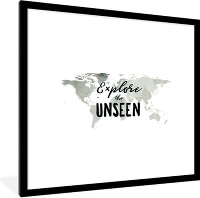 Fotolijst incl. Poster - Wereldkaart - Waterverf - Quote - 40x40 cm - Posterlijst