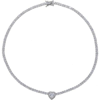 Punk Rock Glacé Bling 3MM Zircon CZ Chaîne Tennis Ras du Cou Collier avec Pendentif Charme Cœur pour Femmes Bijoux Hip Hop 41cm white