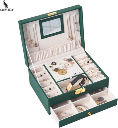 San Vitale® - Luxe 2laags Sieradendoos - Bijouterie Kistje - Juwelendoos - Ring/Oorbellen/ Ketting/Horloge - Dames/meisjes - Forest Groen