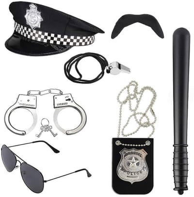 Dailygoody - Politie Kostuum Accessoires - Kinderen en Volwassenen - 7 Stuks - Rollenspel - Hoed en Baton - Politie Kostuum - Wereldboek Dag - Uniseks