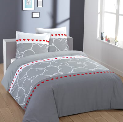 VISION Lovely Dekbedovertrekset - 100% katoen: zacht en soepel - Lits-jumeaux - Dekbedovertrek 240 x 220 cm met 2 bijhorende slopen - Grijs - Oekotex gecertificeerd