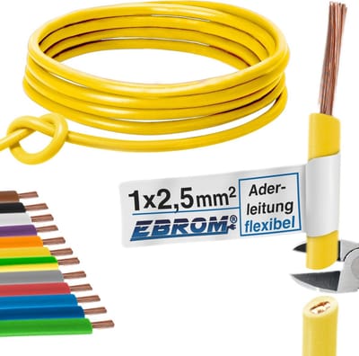 Flexibele Installatiekabel H07V-K 2,5 mm² Geel - Diverse Lengtes