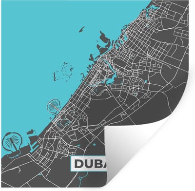 Muurstickers - Sticker Folie - Dubai - Stadskaart - Blauw - Kaart - Plattegrond - 100x100 cm - Plakfolie - Muurstickers Kinderkamer - Zelfklevend Behang XXL - Zelfklevend behangpapier - Stickerfolie