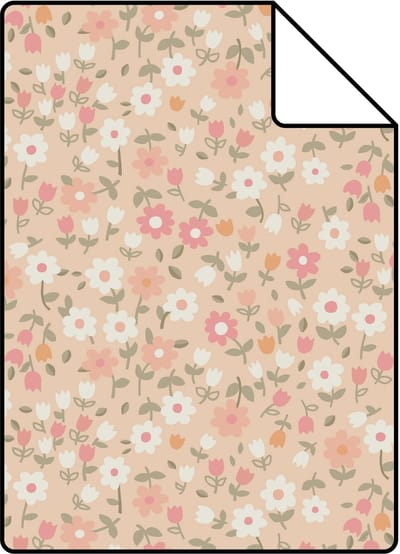 Proefstaal ESTAhome behang bloemetjes roze, groen en wit - 50 x 900 cm - 139469-S