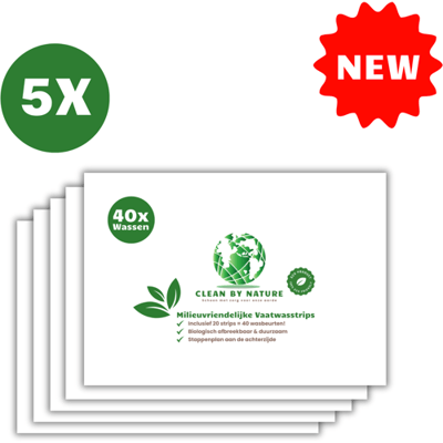 Clean By Nature® Milieuvriendelijke Vaatwasstrips - 200x Wasbeurten - Plastic Vrij - Eco Friendly - Vaatwastabletten - Vaatwasmiddeldoekjes - Vaatwasserstrips - Vaatwasmiddel - Wasvellen - Proefpakket - Vegan - Zero Waste - Met zorg voor onze aarde.