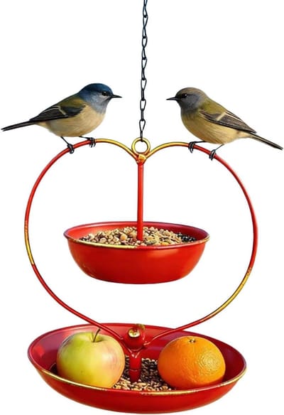 Vogelbad Tuin - Voederplateau Vogels - Vogels Voeren - Dubbellaags Ontwerp - 20x20x25 cm - Rood