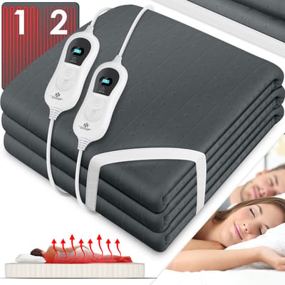 KESSER® Elektrische Onderdeken Warmtedeken met automatisch uitschakelende afstandsbediening | warmte deken met 3 temperatuurstanden | voor matrasverwarming | van zacht fleece - Antraciet zonder motief (160 cm x 140 cm)