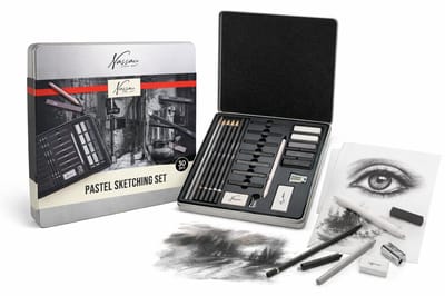 Professionele Teken- en Schets Set 30pcs - Complete Grafiet, Houtskool & Pastel Tekenset in Luxe Bewaardoos - Nassau Fine Art