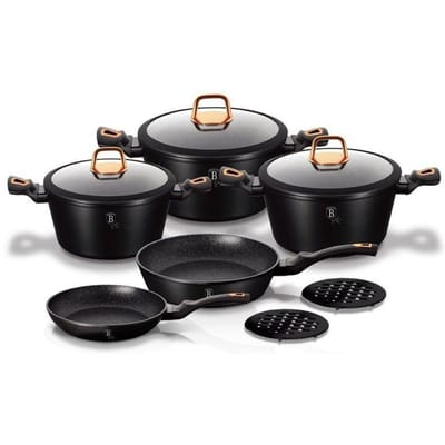 Berlinger Haus Black Rose Serie - Pannenset - Graniet - 10-delig - Soft Touch Handgrepen - Turbo Induction