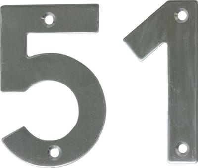 AMIG Huisnummer 51 - massief Inox RVS - 10cm - incl. bijpassende schroeven - zilver