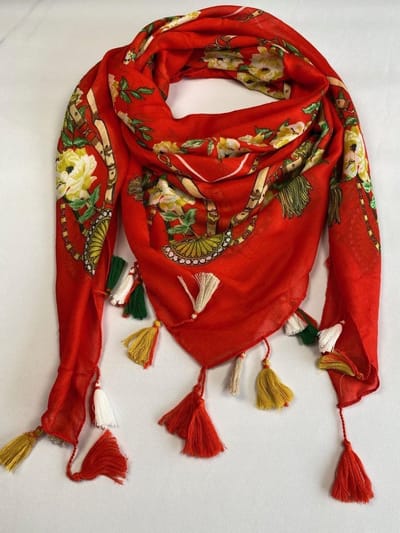 Modieuze vierkante sjaal met franje / 130 x 130 cm / 50% katoen met 50% viscose