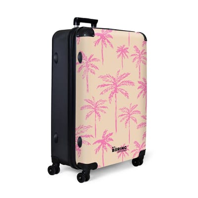 NoBoringSuitcases.com® - Koffer groot - Reiskoffer lichtgewicht - Beige met roze palmbomen - Rolkoffer met 4 wielen - Grote trolley XL - 98 liter bagage