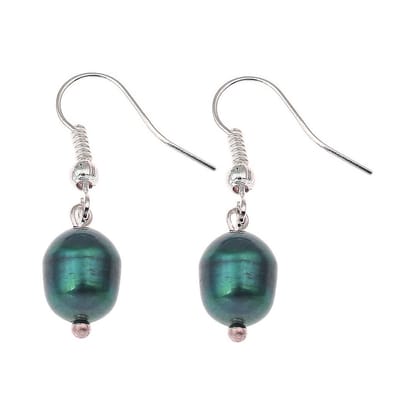 Zoetwater parel oorbellen Dangling Blue Green Pearl - oorhanger - echte parels - blauw-groen - sterling zilver (925) - sieraden zakje - parel oorbellen dames