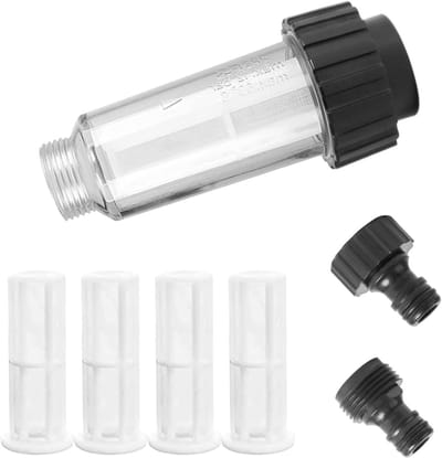 Waterfilter voor Tuinslang, 3/4 Inch Filter voor Hogedrukreiniger, Inclusief 4 Filterinserts en 2 Snelaansluitingen voor Tuinpompen en Tuinonderhoud