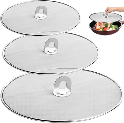 3-delige RVS Spatdeksel Set voor Pannen - Veelzijdige Oliebeschermer voor Kookpannen, 33 cm, 29 cm, 25 cm, Ideaal voor Koken en Bakken