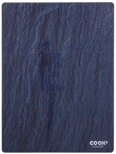 Cook Concept snijplank/serveerplank van glas - rechthoek - blauw met zwart marmer print - 40 x 30 cm