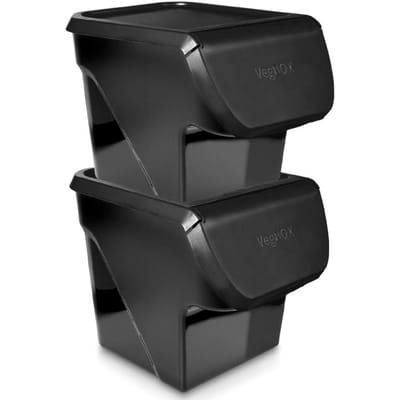 Doos voor Groenten en Fruit met Deksel Zwart 13 l 2 stuks - Aardappelbak - Aardappelpot - Bewaardoos - Container - Koelkast Organizer - Opbergbox - Fruitkist