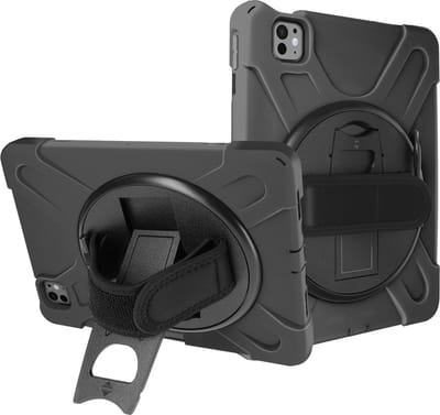 Avizar Hoes Geschikt voor Apple iPad Air 11 2024 met draaggreep en schouderriem, Zwart