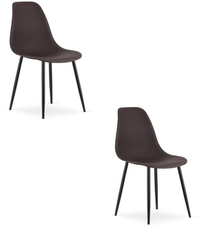 Set van 2 Stoelen WAT – Mokka, Zwarte Metalen Poten, Kunststof Zitting – Modern en Ergonomisch – Geschikt voor Eetkamer, Woonkamer, Keuken, Thuiswerkplek, Kantine en Wachtruimte – Eenvoudige Montage
