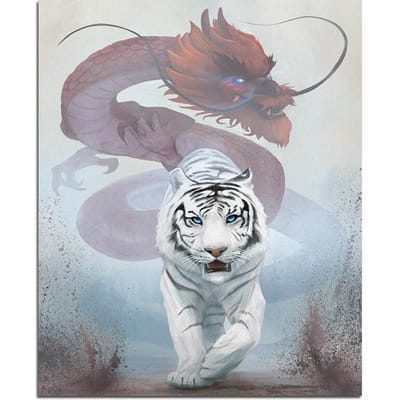 Peinture diamant tigre et Dragon 5D à faire soi-même, broderie complète d'animaux ronds 20X30CM gray