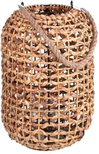 Rotan Lantaarn - Decoratieve Kandelaar - Sfeerverlichting Huis - Natuurlijke Materialen - D24 x H36 cm - Bruin