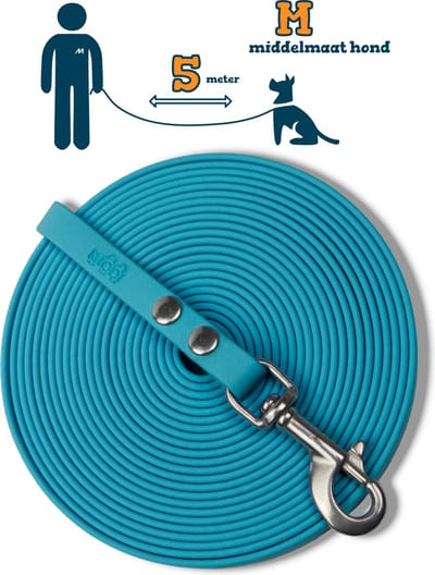 Miqdi BioThane® Sleeplijn 5 meter – zonder handvat – M (13 mm) – lichtblauw – waterdicht & sterk