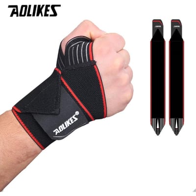 Aolikes 1 Paire Support de Poignet Élastique pour Salle de Sport Crossfit Haltérophilie Sangle de Compression Wraps rouge
