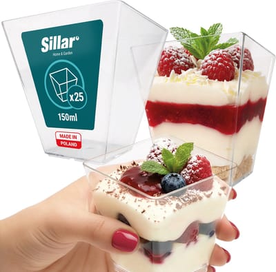 Sillar Plastic Dessertbekers - Dessert Kommen voor Desserts, Voorgerechten, Fingerfood - Herbruikbaar - Transparant - 150ml - 25 stuck