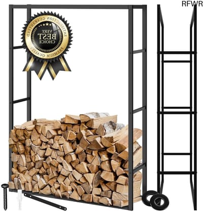 RFWR® Metalen Brandhoutrek voor Binnen en Buiten - Modern Houtopslag voor Haardhout met Kantelbeveiliging - Ruimte voor Houtbriketten en Aanmaakhout 100,5x25x150cm