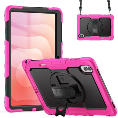 Hoes met ingebouwde Screenprotector Geschikt voor Samsung Galaxy Tab S11 Ultra | Inclusief 360° Draaibare Handriem en Schouderriem | Extreme bescherming | Ideaal voor zakelijk gebruik | Roze