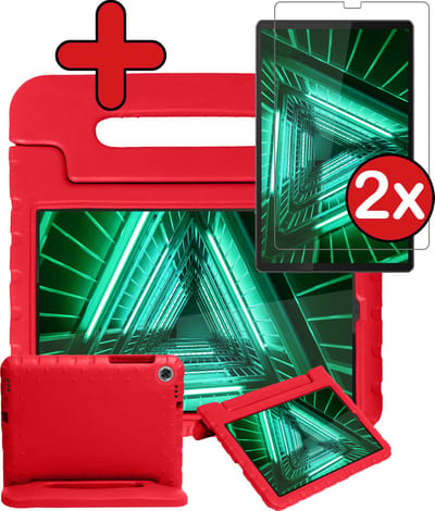 Hoesje - Geschikt voor Lenovo Tab M10 FHD Plus (2e / 2nd Generatie) - Met 2x Screenprotector - Kinderhoes - Shockproof Bumper - Kidsproof Case - Tablethoes - Kinder Hoes Cover - Rood