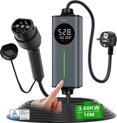 GONEO Draagbare EV-lader Type 2 Schuko Stekker voor EV/PHEV, Timer Snelladen Slimme Temperatuurregeling, Dubbele FI-bescherming, Automatische Aardingsdetectie
