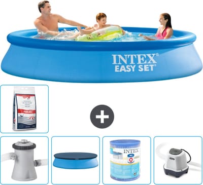 Intex Rond Opblaasbaar Easy Set Zwembad - 305 x 61 cm - Blauw - Inclusief Pomp - Afdekzeil - Filter - Zoutwatersysteem - Zwembadzout - 6-delig