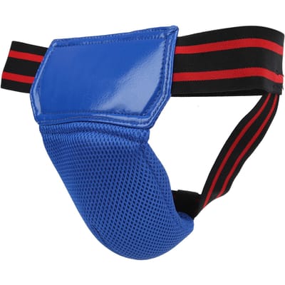 Boksen Kruisbeschermer PU-leer Ademende jockstrap voor kickboksen Muay Thai blauw