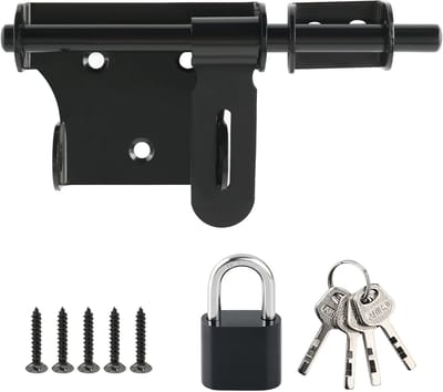 Grendel Bolt Lock met Hangslot en 4 Sleutels voor Houten Tuindeuren - 15.2cm RVS Mat Zwart, Veiligheidsslot voor Tuinpoorten en Schuttingen