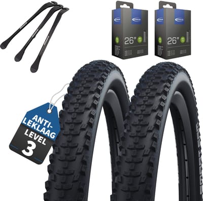 2-delige set Schwalbe fietsbanden Smart Sam HS624, 26 x 2.00 inch (50-559) AV binnenbanden + bandenlichters