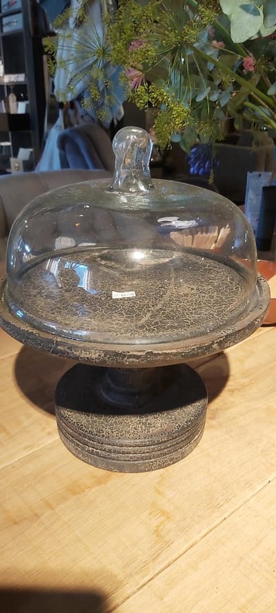 Be Uniq| stolp|  taartstolp glas met houten voet| stolpop voet| stolp op houten voet